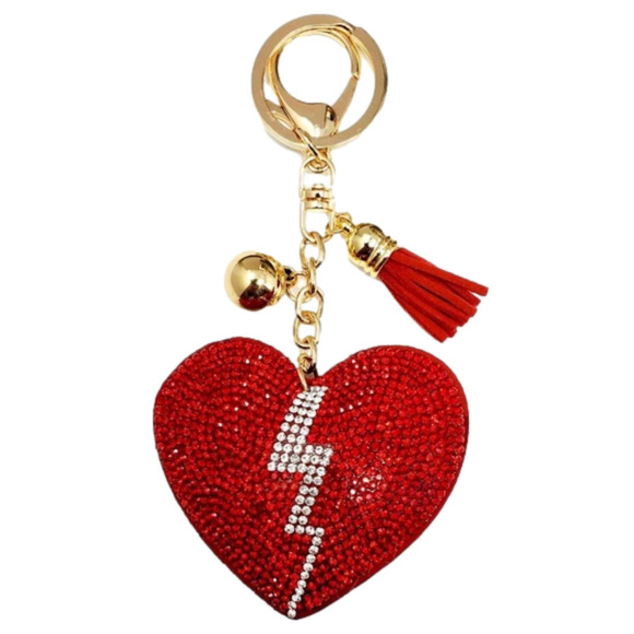 RHINESTONE PUFFY BROKEN HEART KEY CHAIN/PURSE CHARM - Picture 1 of 1